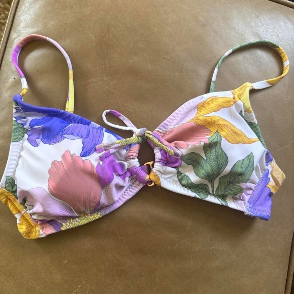 women's bikini floral white purple top size medium
